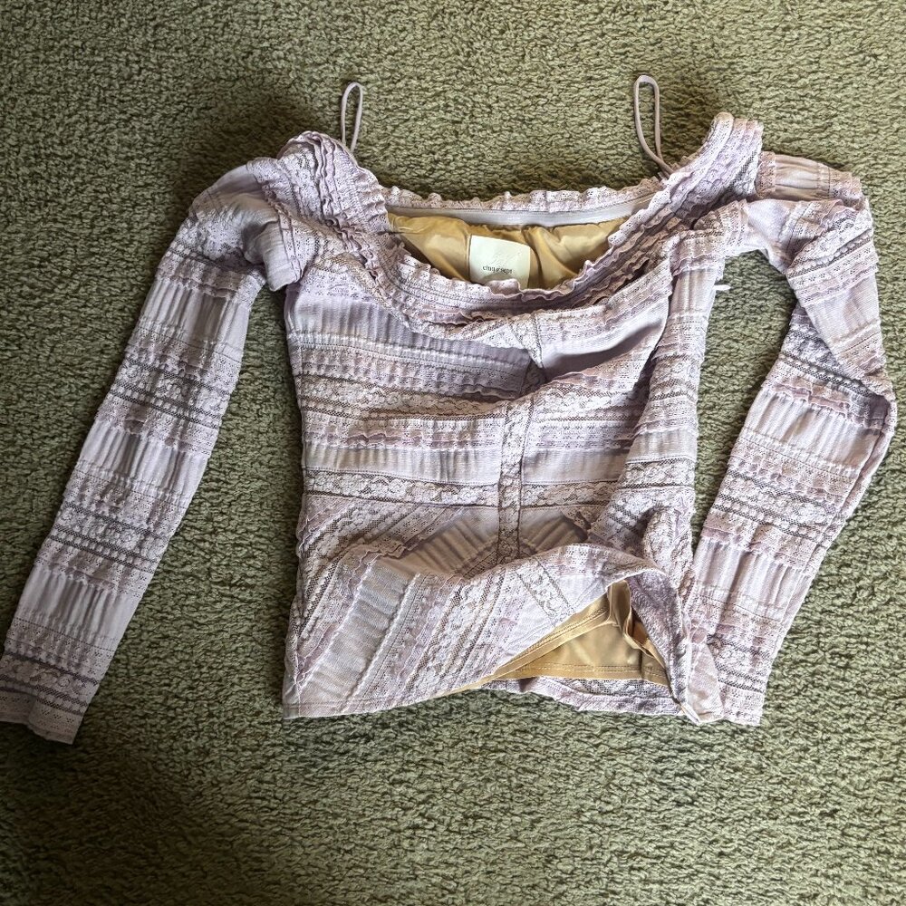 Cinq à Sept Ruffled Long-Sleeve Off-the-Shoulder Lavender Top Sz SMALL